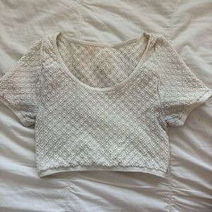 Free People Cream Textured Cropped Baby Tee